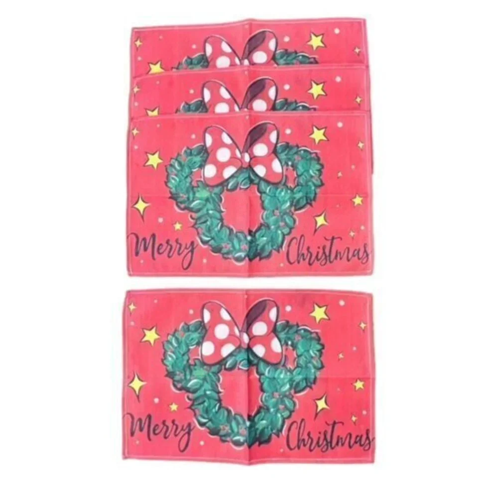 Merry Christmas Minnie‎ Mouse Wreath Table Placemats Set Of 4 NEW Disney Theme